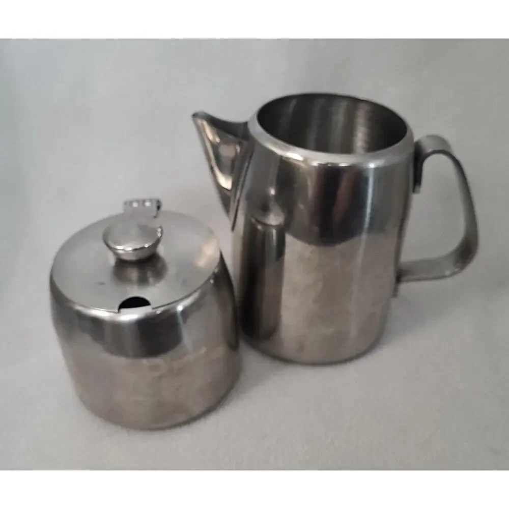 Vtg Sunnex 18-8 Tea Set Stainless Steel Pot Creamer Sugar Bowl Bar Ware